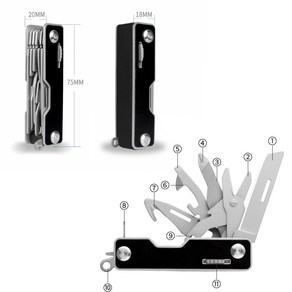 다용도 가정용 캠핑용 휴대용 미니 멀티툴 10 in 1 맥가이버칼 밀리터리 군인, 1개