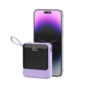 LUODONG 4in1 미러 미니 보조배터리 20000mAh 대용량 지원 PD22.5W QC3.0 고속충전 LED 잔량표시 자체조명등 자체충전케이블 캠핑용, 자주색