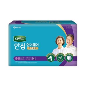 디펜드 남녀공용 프리미엄 안심플러스 언더웨어 성인기저귀 중형, 안심중형 90-105호, 2개, 14개입