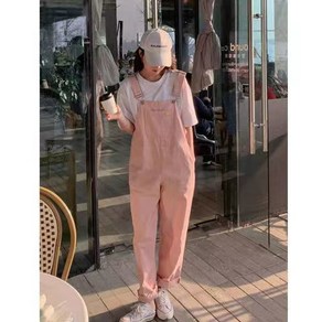 핑크 데님 멜빵바지 여성 2023년 봄가을 슬랙스 Wh0478