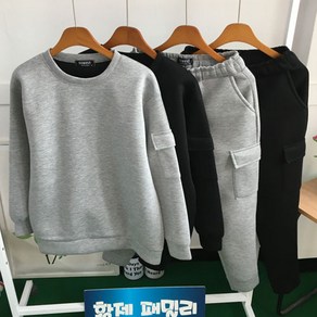 [황제패밀리] 남자 네오프렌 맨투맨 카고조거 세트 겨울 밴딩 팬츠(M-2XL)