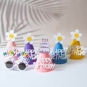 생일파티 소품 펠트 꼬깔모자 5p + 선글라스 세트, 화이트, 1세트