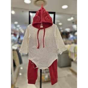 아가방[동아쇼핑점]빠른선택 이월할인# 겨울신생아 출산 백일선물 #무형광 신생아공용#실내복 긴팔내의 /우주복 +모자+타이즈하의/선명한컬러감의 땡땡이 귀여움까지/스켈바디수트세트(모자)