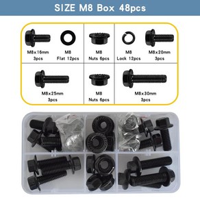 플랜지 육각 볼트 및 너트 세트 블랙 아연 도금 합금강 10.9 등급 미터법 나사 플랫 및 잠금 와셔 모음 키트 M6 M8, 1개