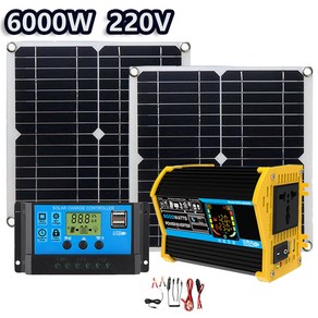 호환 캠핑용 태양광 키트 패널 태양열 6000W 220V 플레이트 완전한 집 플러그 400W 배터리 및 인버터 포함, 1개