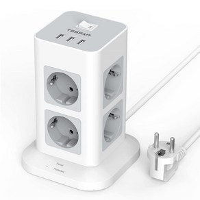 Vetical Powe Stip Multiple Towe Socket Suge Potecto EU Plug with 3 USB & 8 Outlets Switch 2m, 1개, 01 TPS03 DE