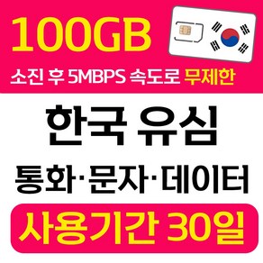 한국 선불유심 SK 데이터 통화 문자 무제한 유심칩 개통 무약정 USIM 폰싸몰, 1개, 무제한100GB (SK), 30일