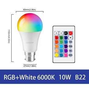 LED RGB 램프 스포트라이트 전구 AC220-240V 봄빌라 LED E27 E14 GU10 B22 6W 10W IR 원격 제어 LED 스마트, 1개, 07 A60 B22