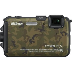 니콘 COOLPIX AW100 16MP CMOS 방수 디지털 카메라 GPS 및 풀 HD 1080p 비디오 (카모), Camouflage, 1개