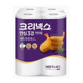 크리넥스 안심 키친타올 3겹 140매 4롤, 4개입, 1개