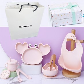 마이프레셔스 Silicone Baby Feeding Set 아기 이유식 식기 흡착식판 6종세트 출산선물 아기선물세트 흡착볼 유아식기 아기식기 유아식판 아기식판 100일선물, 핑크, 1개