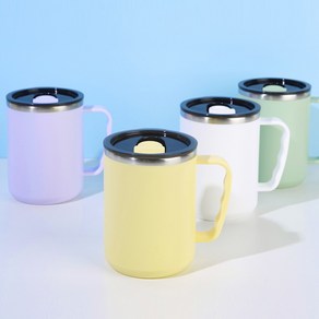 지니유니 레이저 각인 인쇄 뚜껑있는 파스텔 마카롱 스텐머그 손잡이 머그컵 500ml, 1개, 퍼플