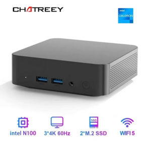 Chateey T9 미니 PC Intel Alde Lake N100 Windows 11 초소형 휴대용 듀얼 SSD 풀 기능 Type-C 4K 60Hz RGB, WIN11 Po, black, 256GB, T9 N100, 8GB