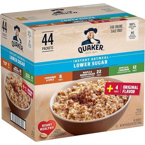 Quaker 인스턴트 오트밀 저설탕 4가지 맛 버라이어티 팩 44개 (1팩)