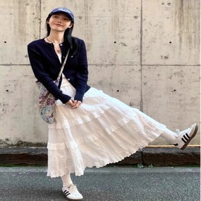 [루나프라자] 데일리 러블리 화이트 밴딩 캉캉 레이스 롱스커트