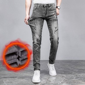 남성용 검은그레이 기모 겨울 스판 청바지 슬림핏 코팅진 Men's jeans 비보뉴