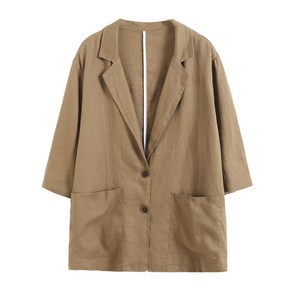 COBOTOR 여성 면마 자켓 무지 심플 봄 여름 가을 여자 긴팔 재킷 상의 women linen jacket XK1395