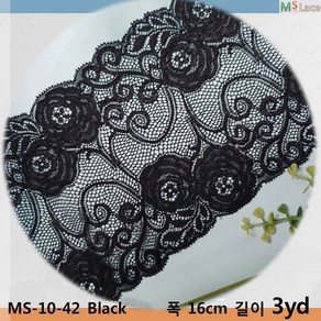 MSLACE-10-42 자가드 낙하판 스판 레이스 폭 16cm, 3개, 블랙