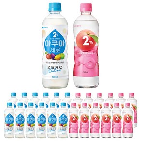 롯데칠성음료 2% 부족할때 2가지맛 모음 복숭아+아쿠아제로, 24개, 500ml