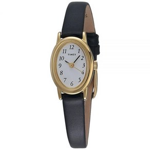 Timex 카바티나 여성용 손목시계 블랙 가죽 스트랩 T21912, 블랙/골드톤