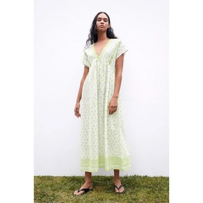 ZARA 자라 브이넥 자수 반팔 원피스 7200127