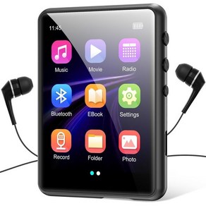 64GB 2.4 풀 터치 스크린 MP3 플레이어Bluetooth 5.3 포함 스피커 휴대용 HiFi 사운드 품질 음악 플레이어 FM 라디오 라인 인 보이스 레코더 EBook 헤