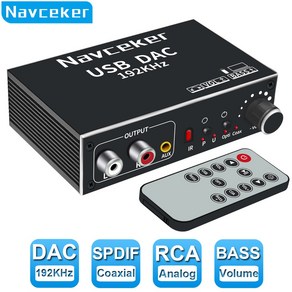 Navceke 192KHz DAC 디지털-아날로그 오디오 컨버터 광 동축 섬유 SPDIF-RCA 3.5mm USB 사운드카드 잭 오디오 어댑터 앰프 PS4 TV 용 배터리 없음, ZY-AL2