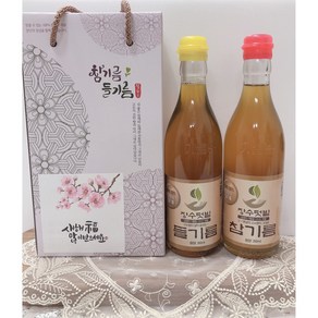 장수텃밭 [선물포장] 참기름+들기름 350ml, 덜볶은참기름1병+생들기름1병, 1개