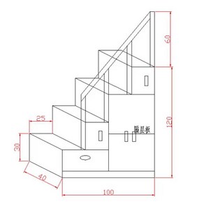 2층 다락방 원목 계단 이층 침대 복층 수납형 서랍, 4단 100x40x120 수납형+오른쪽 난간, 1개