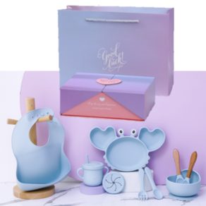 마이프레셔스 Silicone Baby Feeding Set 아기 이유식 식기 흡착식판 6종세트 출산선물 아기선물세트 흡착볼 유아식기 아기식기 유아식판 아기식판 100일선물, 그린세트+고급선물포장, 1개