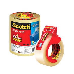 스카치 포장 박스 테이프 투명 48mm x 25m 3625V 2+1 + 투명 48mm x 100m 3615R + 디스펜서, 혼합색상, 1세트