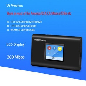 Benton-잠금 해제 Cat 6 4G + Lte 휴대용 라우터 300Mbps Wifi 포켓 Mifi 핫스팟 유형 C 충전 3000mAh SIM 카드 포함, US Vesion, 1개