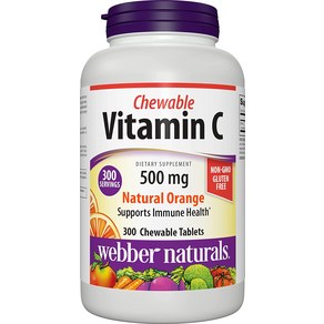 Webbe Natuals 츄어블 비타민C 500mg 대용량 300정 오렌지맛 비건, 1개