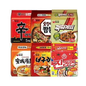 농심 라면 멀티팩 6종 (신라면+오징어짬뽕+짜파게티+안성탕면+너구리+진라면매운맛) 총 30입, 1세트