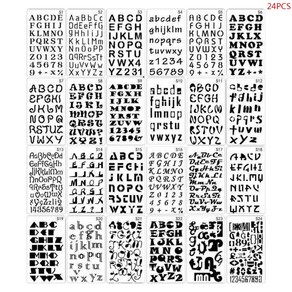 24pcs/세트 알파벳 문자 그림 템플릿 스텐실 페인팅 엠보싱 스크랩북 DIY 앨범 장식, 하얀색