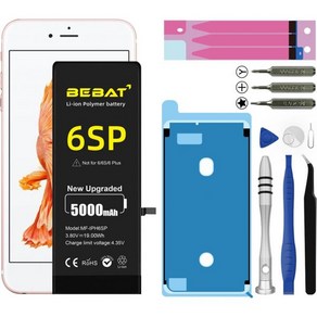 BEBAT아이폰 6s Plus 배터리 교체 5000mAh 대용량 Liion 폴리머 모델 A1634 A1687 A1699 전문 수리 도구 키트 포함, 1개