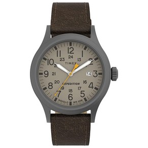 Timex 익스페디션 스카우트 남성용 손목시계 40mm 그린 그레이 가죽 나일론 스트랩 TW4B14000, 브라운/탠/건메탈