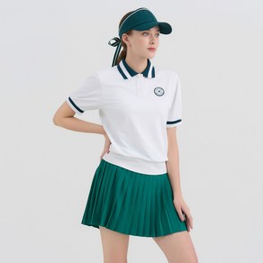 [클리브랜드 골프] 등판절개 벌룬소매 컬러배색 여성 반팔티셔츠 화이트_CGWST42636WH