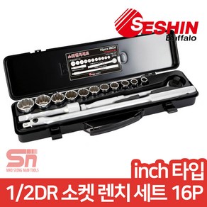 세신버팔로 1/2DR 핸드 소켓 렌치 복스 세트 16P 인치타입, 1개