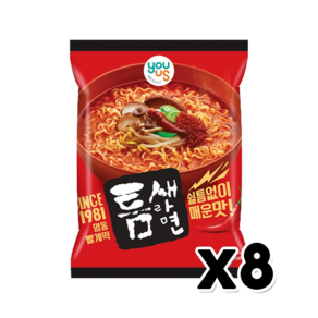 유어스 틈새라면 빨계떡 매운맛 봉지라면 120g x 8개