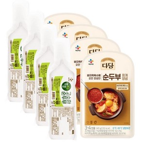 CJ제일제당 다담 바지락순두부찌개양념 140g CJ행복한콩 몽글순두부350g 순두부찌개양념 고소한순두부, 4세트, 490g