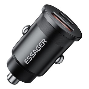 Essage USB-C+USB+A 듀얼 포트 고속 차량용 충전기+PD 케이블, 블랙, 1세트