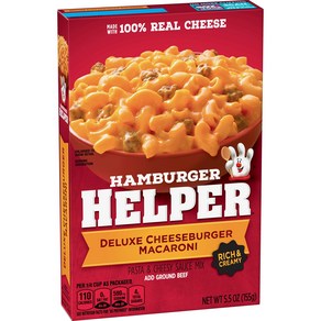 Hambuge Helpe Pasta Deluxe Cheesebuge Macaoni 5.5 Ounces 햄버거 헬퍼 파스타 디럭스 치즈버거 마카로니 5.5온스, 155g, 1개