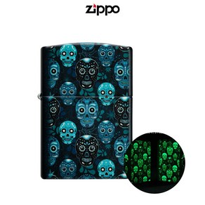 ZIPPO 46017 SUGAR SKULLS GLOW 지포 슈가 스컬 라이터 오일 방풍 축광 야광 글로우 선물 해골 EDC 한강사