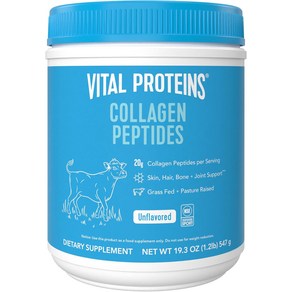 바이탈 프로틴스 Vital Poteins 콜라겐 펩타이드 파우더 모발 손톱 피부 뼈 및 관절 건강 증진 무설탕 무향 19.3 OZ, [03] 무맛, [08] 19.33온스(1팩), 1개, 547g