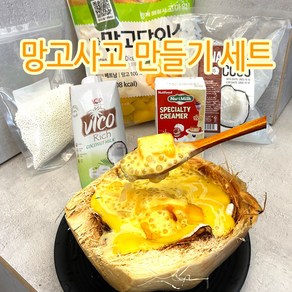 망고사고 만들기 세트 화이트 미니 타피오카펄 나타데코코 코코넛밀크 냉동망고 연유 모음