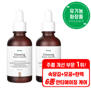 오브웨이 6종 펩타이드 주름 탄력 기능성 안티에이징 유기농 홍삼 리페어 앰플, 2개, 50ml