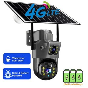 야외 무선 태양광 듀얼 렌즈 PIR HD 야간 투시경 V380Po PTZ 보안 CCTV 스마트 4G SIM 카드, 4G  no cad, 1개