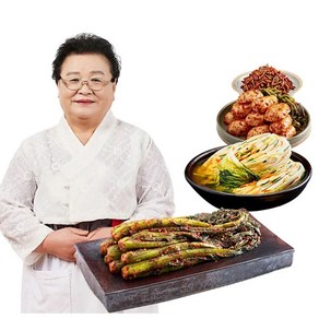 강순의 별미 김치 4종 (여수돌산갓김치 2kg+치자백김치 2kg+총각김치 1kg+마늘쫑고추장무침 500g)