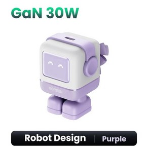 UGREEN 30W GaN 충전기 로봇 디자인 PD 고속 아이폰 호환 15 14 샤오미 삼성 태블릿용 PPS PD3.0, 01 US Plug Puple, 1개